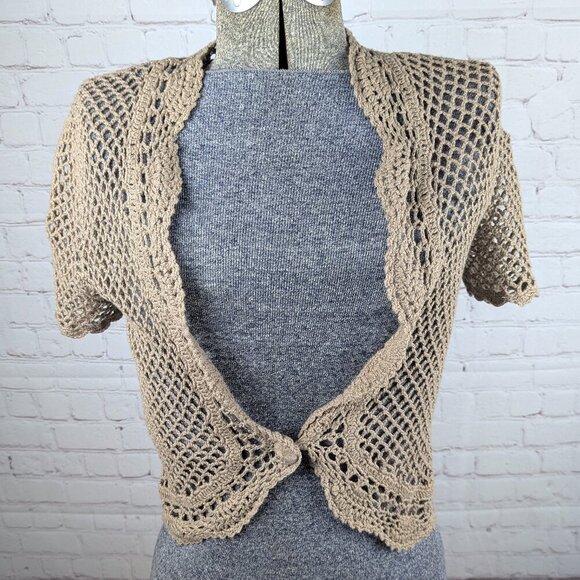 Spense Light Brown Crocheted Bolero Cover Up Sweater Top S - Picture 1 of 6